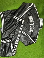 New York Streetwear Hip Hop Style Leather Black Tracksuit Set Jacket & Pants ,xL