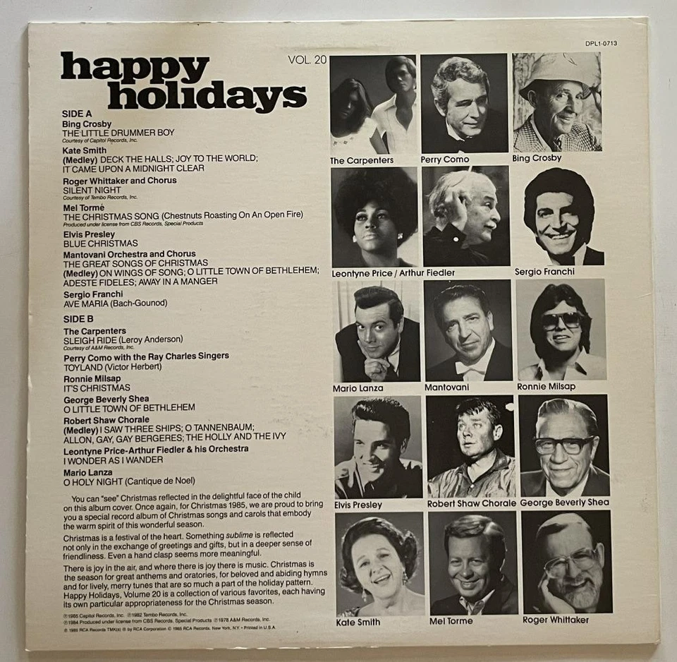 Happy Holidays Vol. 20 LP EX+ True Value Christmas (1985) Elvis Crosby Como +++ - Image 2 of 3