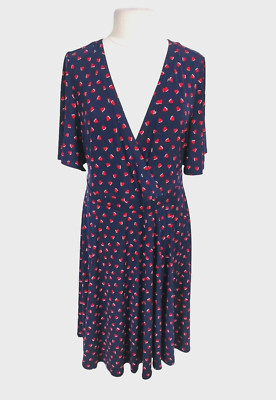 TORRID Women Fit&Flare Skater Dress Plus Size 1X Heart Print Blue Flare SL A11A