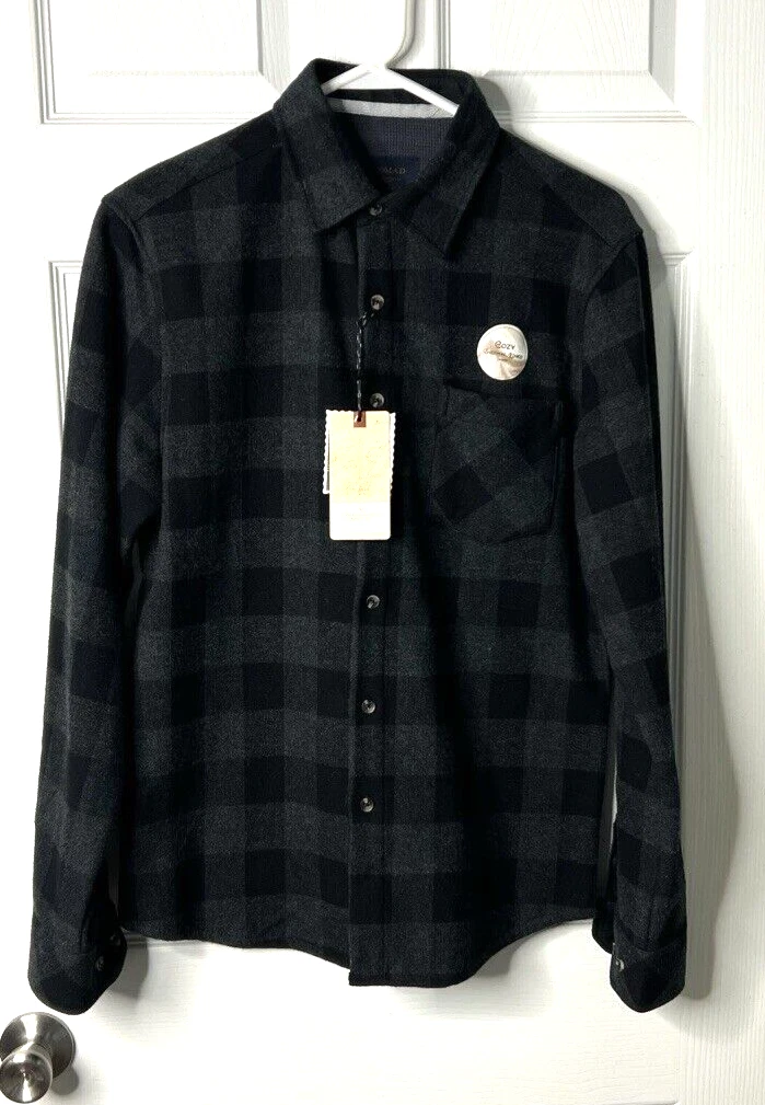 NOMAD Shirt Mens Size S Cozy Thermal Lined Check Flannel Button Up Black Grey