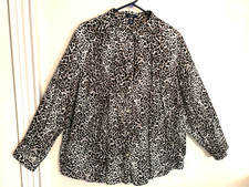 Chaps Womens Blouse 3X Plus Leopard Animal Print Button Up Shirt Top Long Sleeve