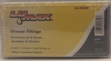 LUMAX GREASE FITTING KIT LX-4843 6MM X 1, 8MM X 1 and 10MM X 1 METRIC 100 PIECE