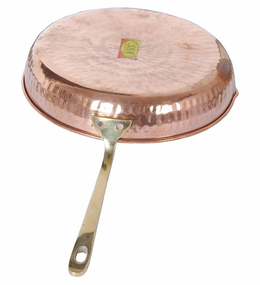 Pure Copper Hammered Fry Pan Indian Tadka Pan 350 ml Cooking Serving Copper Pan - Image 2 of 4