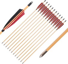 12Pcs 32  Archery Wooden Arrow OD 8mm W  Turkey Feather for Recurve Bow Hunting