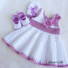 New Handmade Beautiful Baby Dress set Crochet 6 - 9 Months Free Shipping...