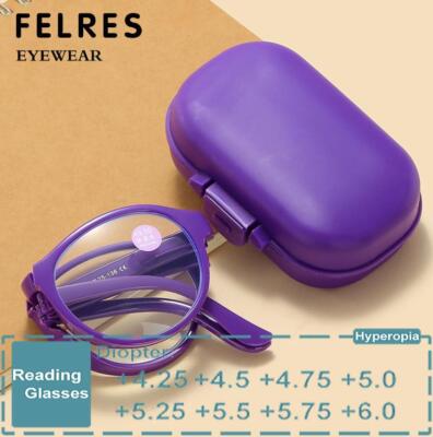 Men Women Foldable Reading Glasses Highly Strength Readers +4.5 +5.0 +5.5 +6.0