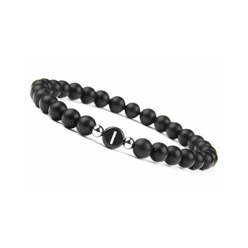 US Initialen Armband 6mm matt schwarz Onyx Buchstabenarmband Alphabet Paar Unisex - Bild 19 von 36