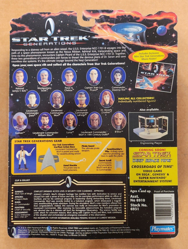 1994 Worf 19th Century Outfit Action Figure Star Trek Generations Playmates Toys - Picture 2 of 2