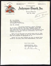 Anheuser Busch St. Louis, MO / R.A. Rowan & Co. 1934 TLS Letterhead