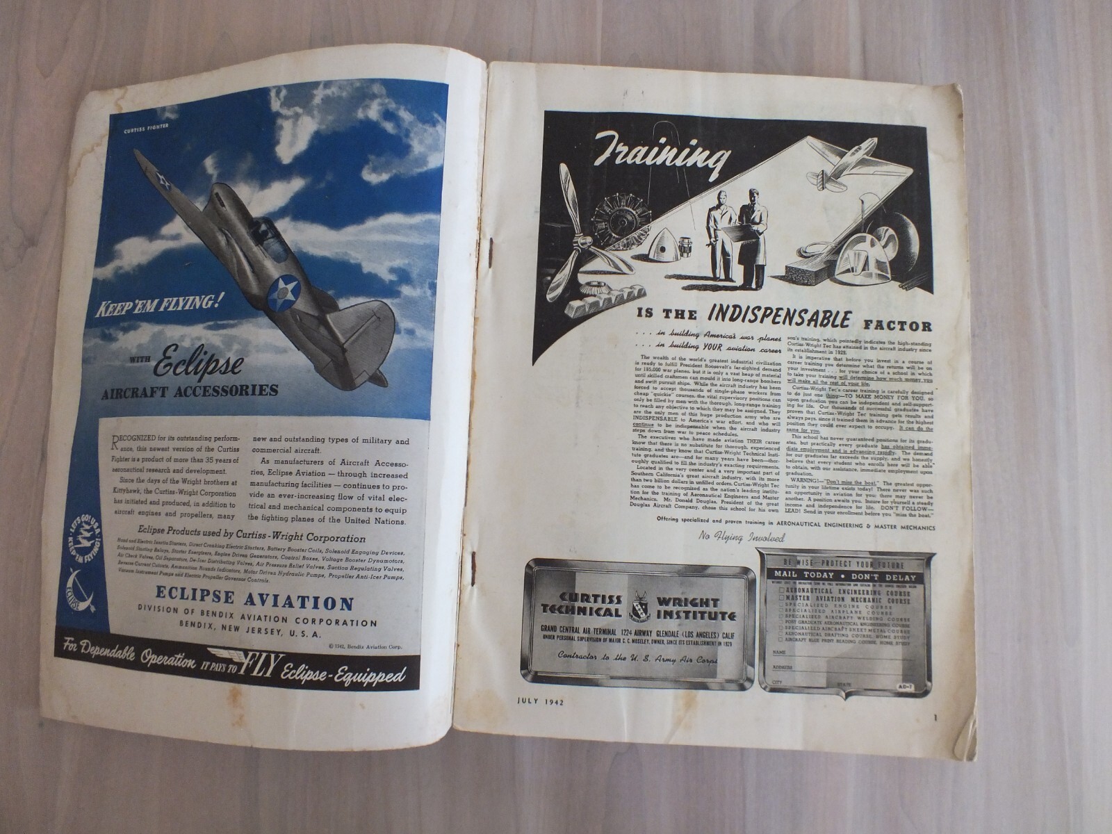 Aero Digest*July*1942*USA*WWII*Patriotic Conspiracy*American Flag*Sikorsky*Piper