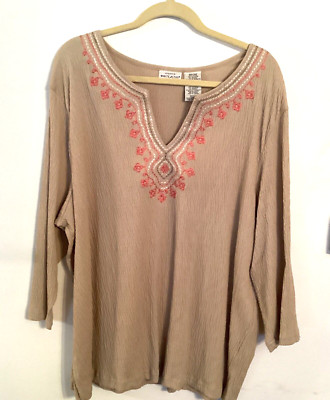 White Stag Pull Over Top Blouse Beige and Orange Size 22-24 W