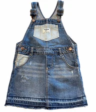 OshKosh B’Gosh Girl Overalls Denim Skirt Distressed 4T Adorable Raw Hem