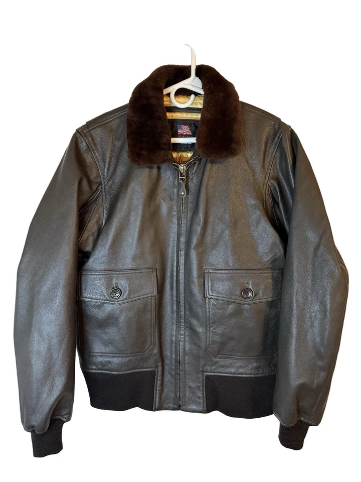 US Wings Marina de los Estados Unidos USN Cuero de Cabra Bombardero Aviador Chaqueta Top Gun Foto 2 de 4