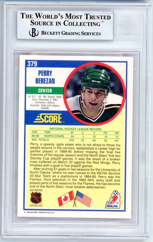 POP 1: Perry Berezan RC BGS 9: 1990-91 Score Rookie Card Gisto #379 - Image 2 of 3