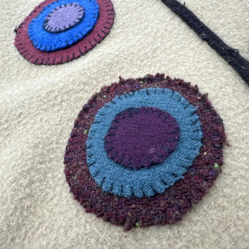 Wool Applique Pillow Cover Circles Light Brown 18x18 Artisan Velvet Back Zip - Image 4 of 4