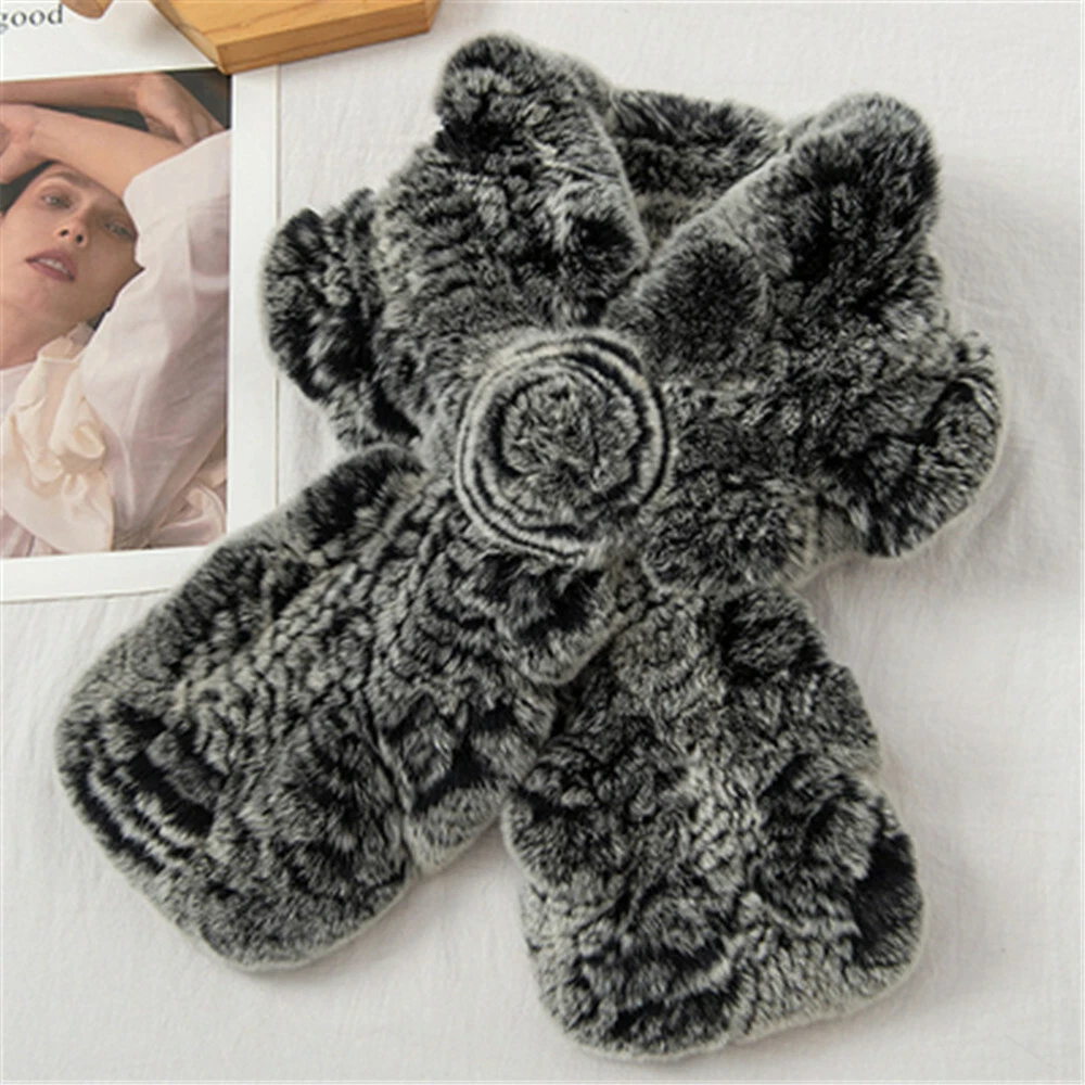New Women's Real Rabbit Fur Scarf Warm Knitted Scarves Collar Wrap Neck Warmer