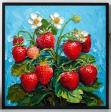 ORIGINAL Oil PAINTING on Canvas Strawberry Textured Art 12x12 in Custom Order