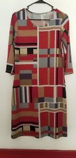 Tecera Womens Red Multi Color Block Pattern Fitted Sweater Dress Size Small