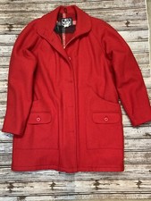 Vintage Woolrich Wool Classic Red Plaid Lined Mid Length Car Coat Sz L Made USA