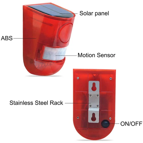 Waterproof Outdoor Solar Powered LED Alarm Lamp Warning Security Flashing Light - Picture 11 of 12