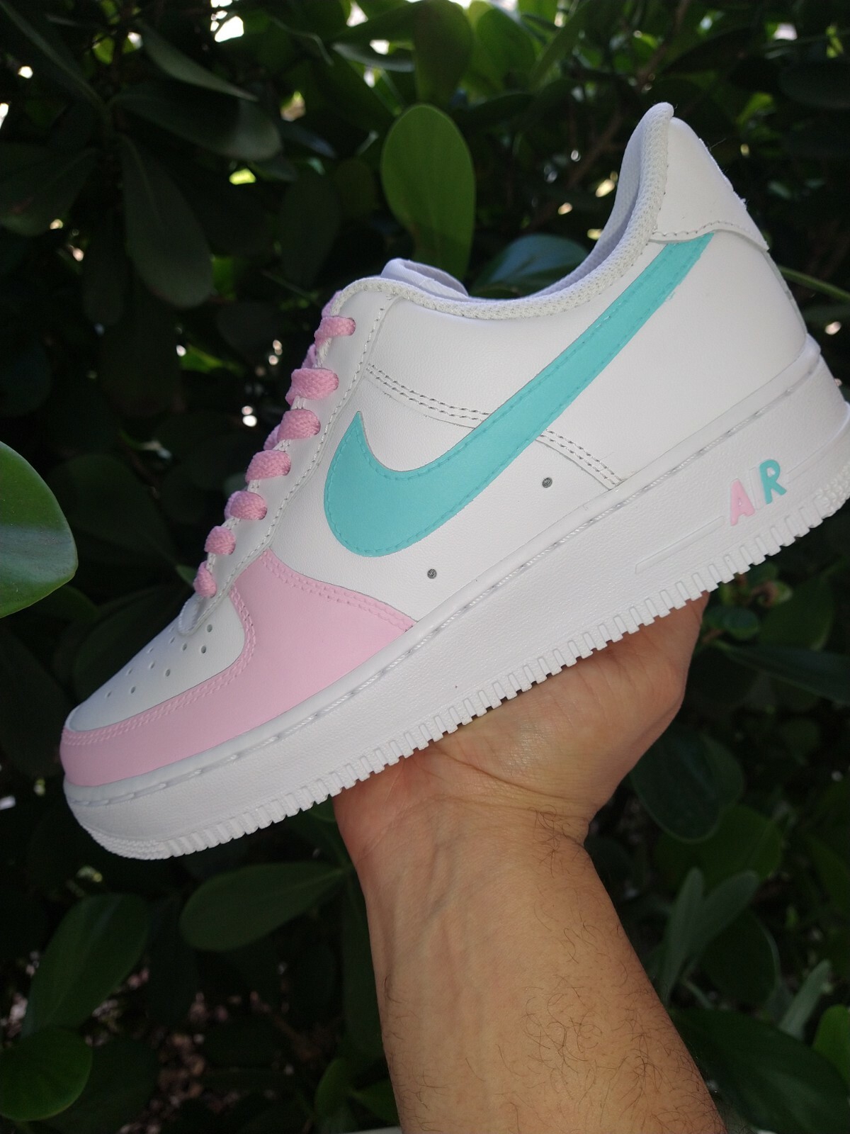 🧁Nike Air Force 1 07 Womens White Pink Turquoise Custom Girls Gs Men FREE  GIFT