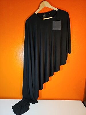 NEW NORMA KAMALI Black Diagonal Stretch Jersey Shawl Top Medium Asymmetrical