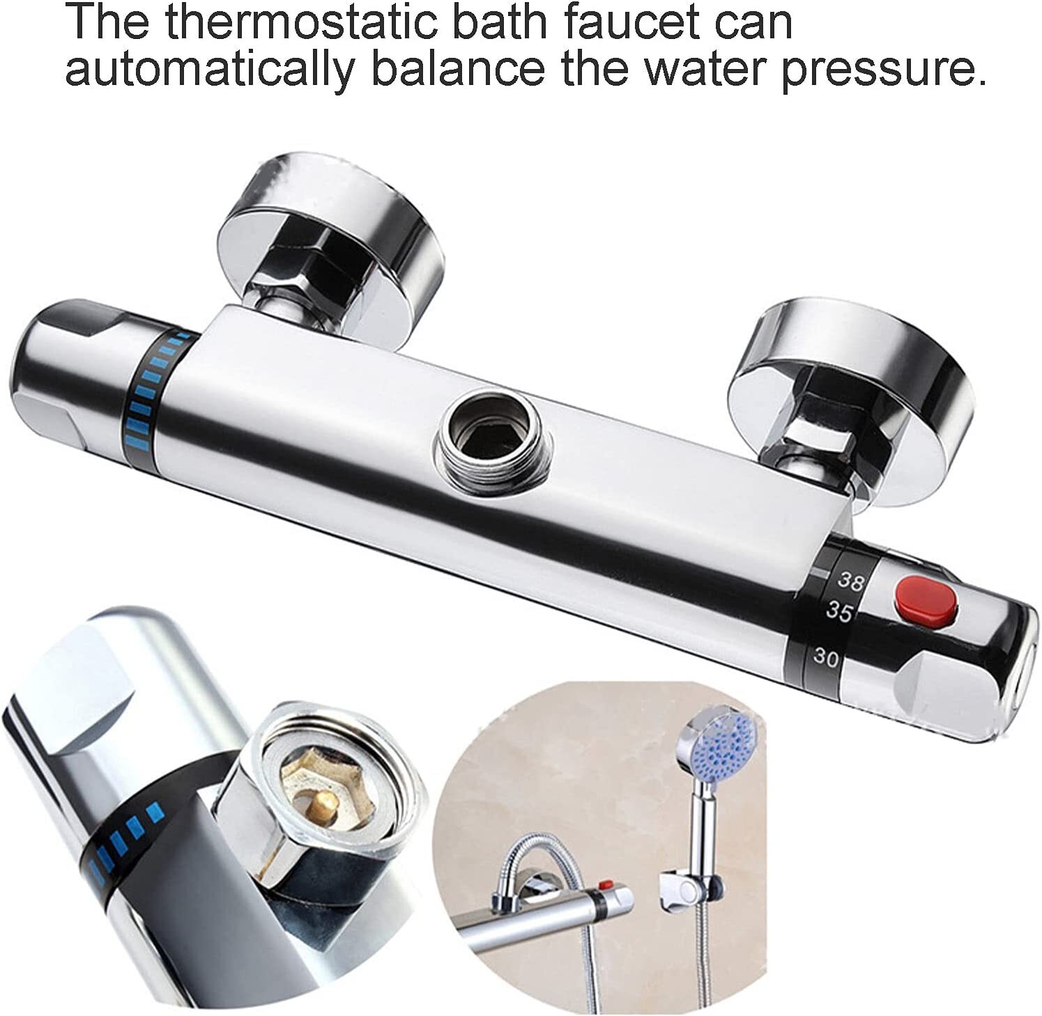 Thermostatic Exposed Bar Shower Mixer Valve Tap Chrome Top 1/2" Outlet