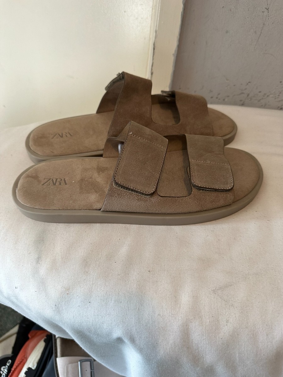 Zara Man Men's ICE BROWN SPLIT SUEDE DOUBLE-STRAP SANDALS