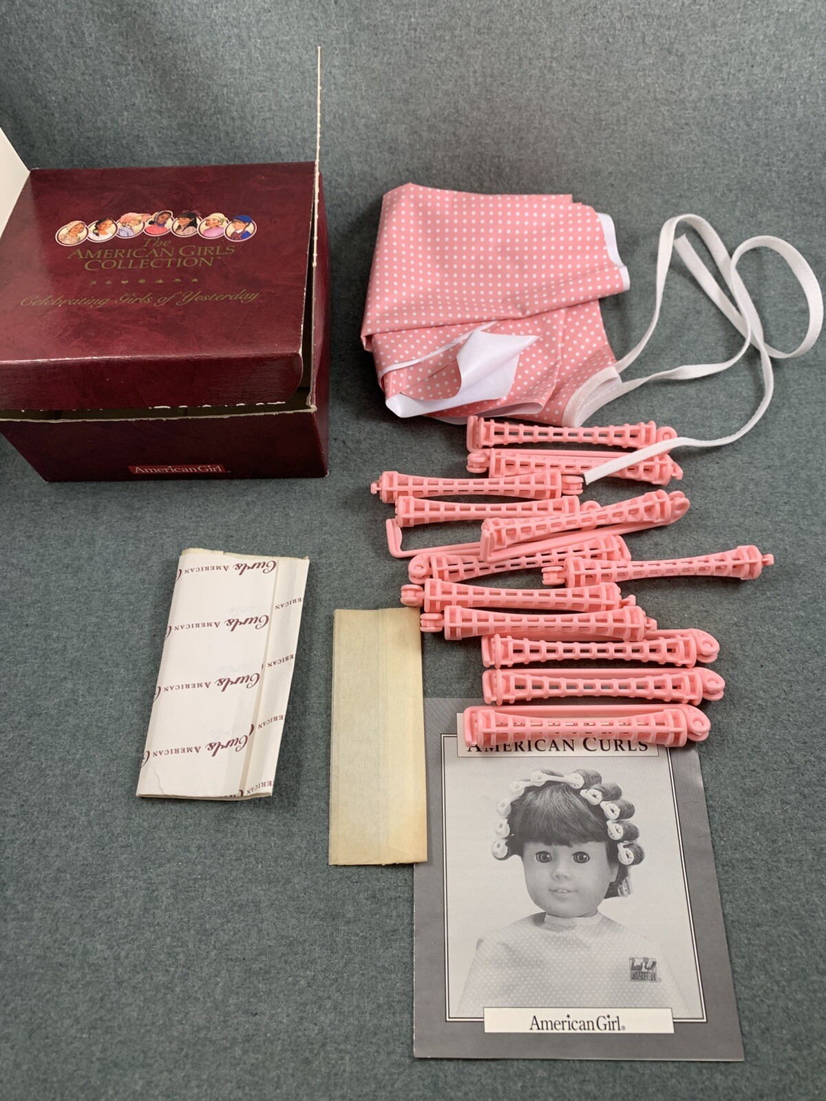 American Girl Doll Hair Care Kit and Styling Accessories-cape, curlers, booklet.