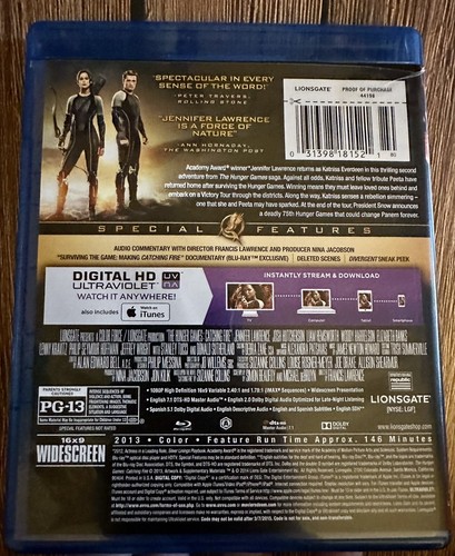 The Hunger Games: Catching Fire  (Blu-ray/DVD) 2013 W/ Slipcover - Picture 4 of 5