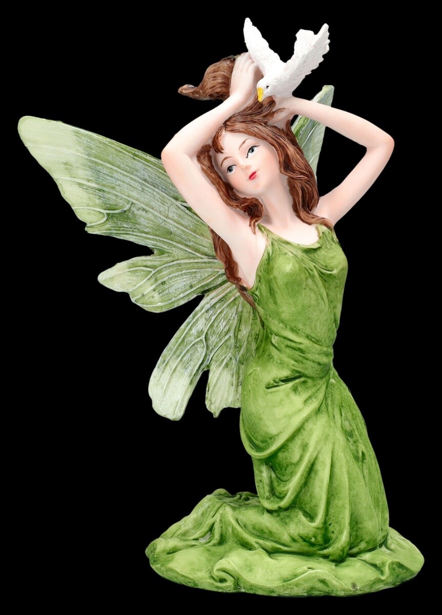 Elves Figurine Ariellis – Magic Forest Scene With Dove – Handpainted–Fantasy