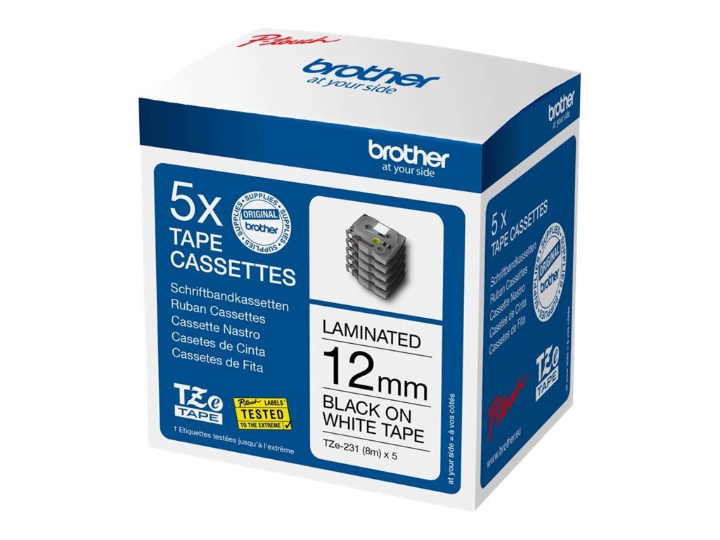 Brother TZE-231M5 Nero su bianco Nero Bianco Brother 1,2 cm 8 m 5 pz TZE231M5