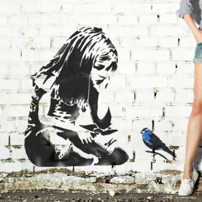 IDEAL STENCILS Plantilla Banksy Girl Bluebird, plantilla de pintura, pintura de pared interior y exterior