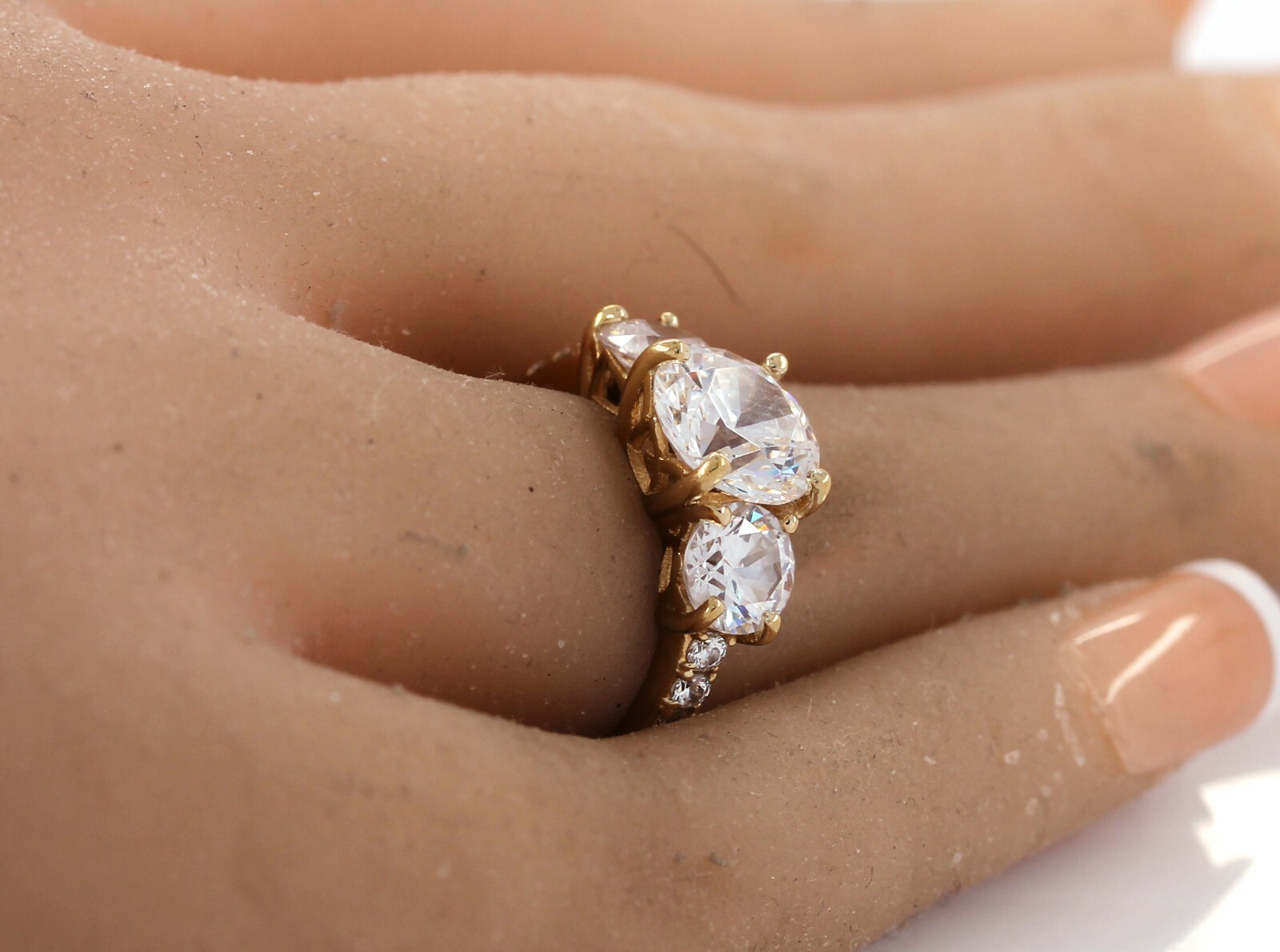 Three-stone Round Diamond simulated Engagement Ri… - image 3