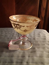 INTERGLASS ITALIAN CRYSTAL COMPOTE SERVING BOWL HAND DECORATED WITH 24 KT GOLD