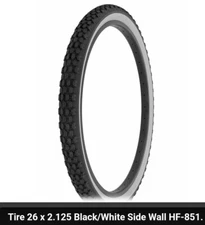 (1) NEW DURO 26X2.125  (57-559) WHITEWALL KNOBBY PATTERN BICYCLE TIRE, SCHWINNS