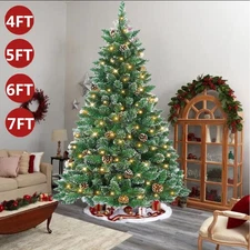 Artificial Christmas Tree Snow Flocked 4/5/6/7Ft Pine Cone with LED Lights Bushy