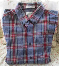 LL Bean Scotch Plaid Flannel Shirt Mens Size Large Grey Stewart Traditional Fit