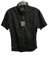 14th & Union Large Shirt Bold Black Linen Cotton Button-Up Pocket Short Sleeves
