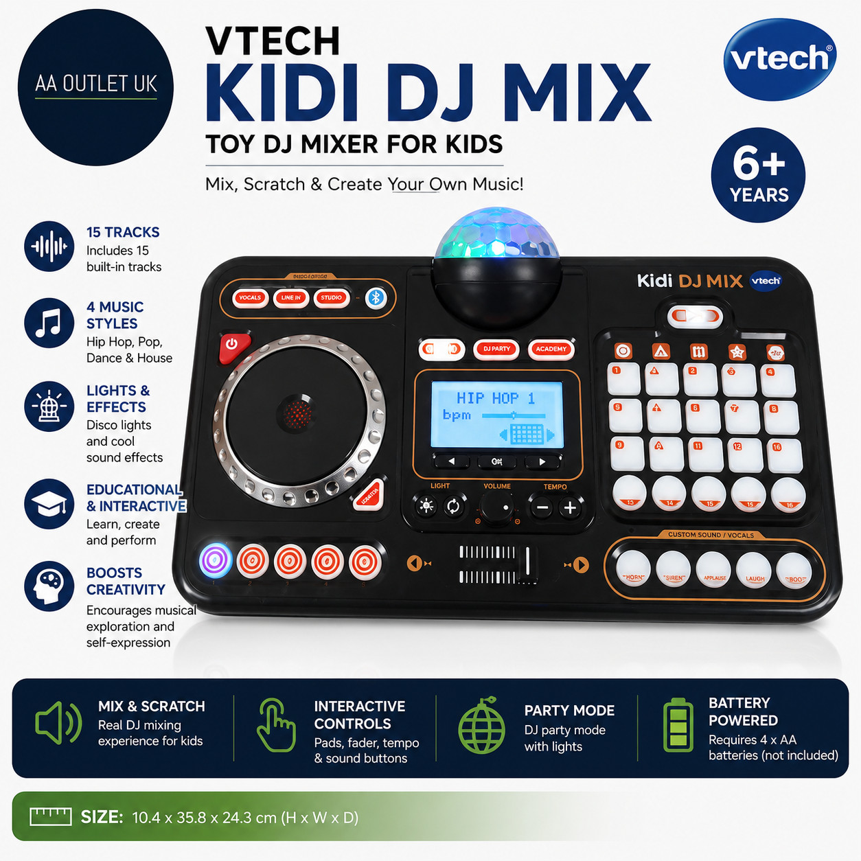 VTech Kidi DJ Mix Toy 15 Tracks 4 Music Styles With Lights Effects 6+ New