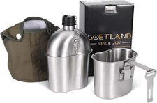 Goetland Stainless Steel WWII US Army Canteen Water Bottle Military Canteen Kit 