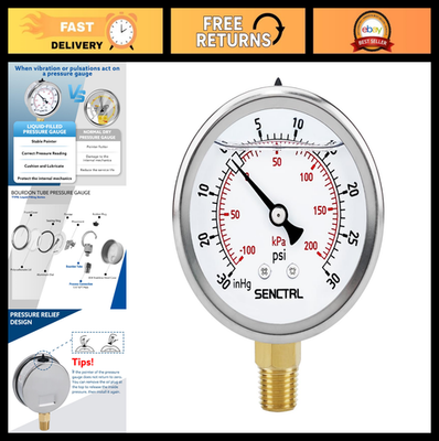 #ad #ad 30 inHg to 30 Psi Low Pressure Gauge 2.5quot; Dial Stainless Steel HVAC Air Pump $25.99