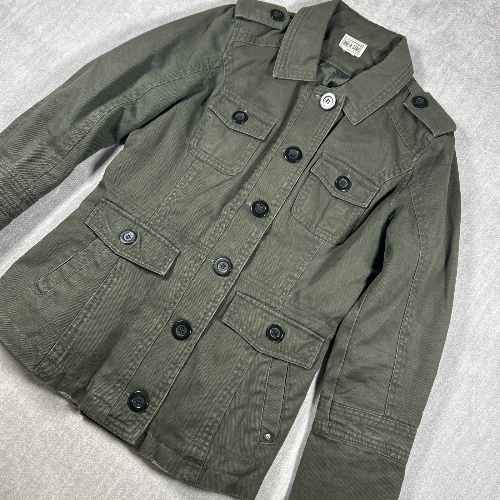 Woman's Converse One Star Small Cotton Button Front Lined Jacket Pockets