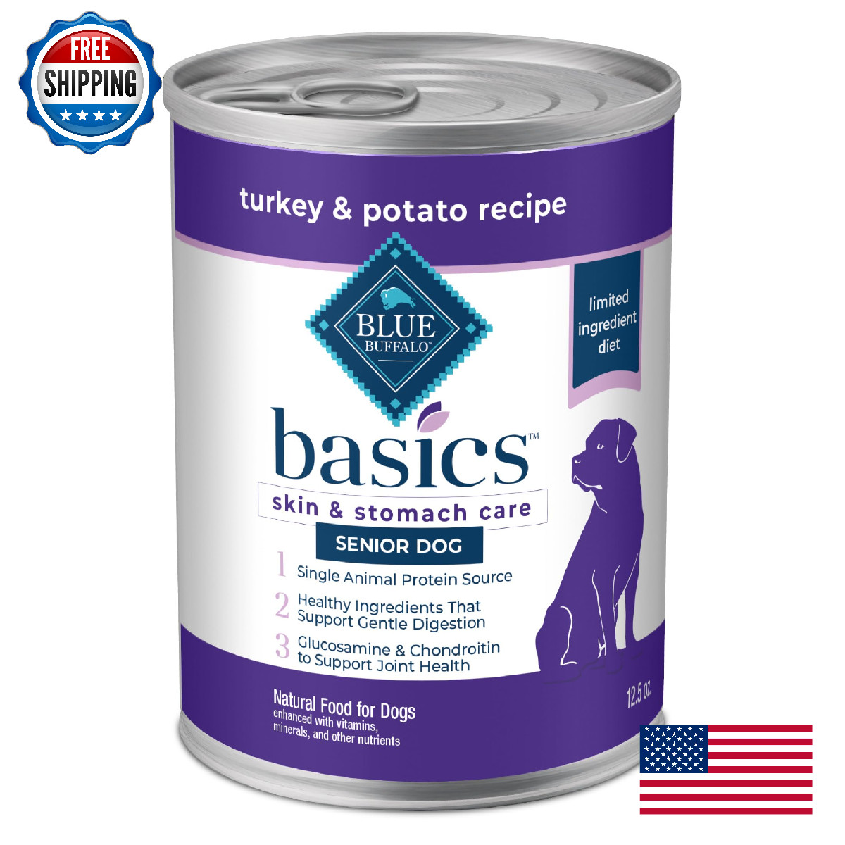 Blue Buffalo Basics Grain-Free Senior Wet Dog Food, Skin & Stomach Care, Limited