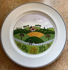 Villeroy & Boch Design Naif 10.5" Dinner Plate Man with Dog PRISTINE!