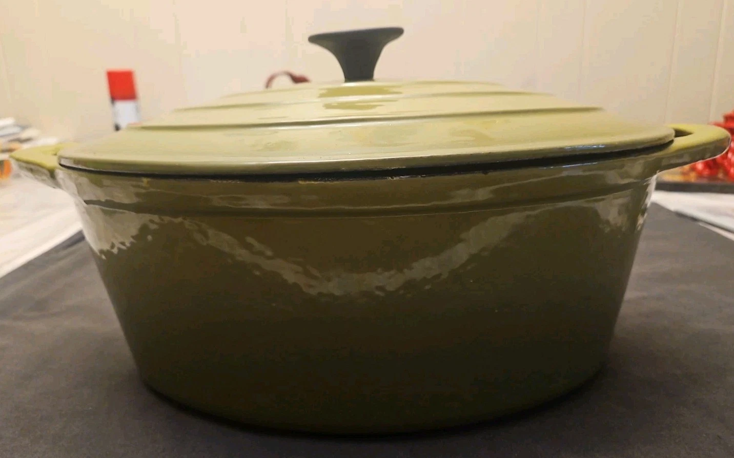 Vintage Le Creuset Oval Dutch Oven Elysees Pea Green 6.75 Qt 1950s