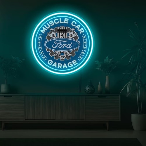 Letrero de neón con logotipo de garaje Ford Muscle Car 18"x18" luz coche garaje vintage decoración de pared - Imagen 3 de 4