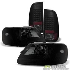 Black Smoked 1997-2003 Ford F150 F-150 Headlights Headlamps Led Tail Lights
