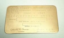 Woman's International Bowling Congress Inc. 1966 1967 Achievement Award