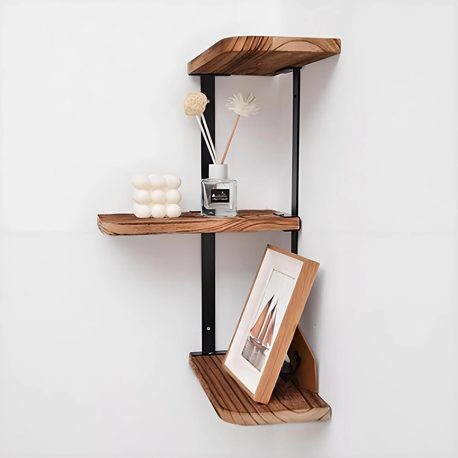 Rustic Wood Corner Shelf Home Display Storage Rack Wall Floating Shelf 3 Tier